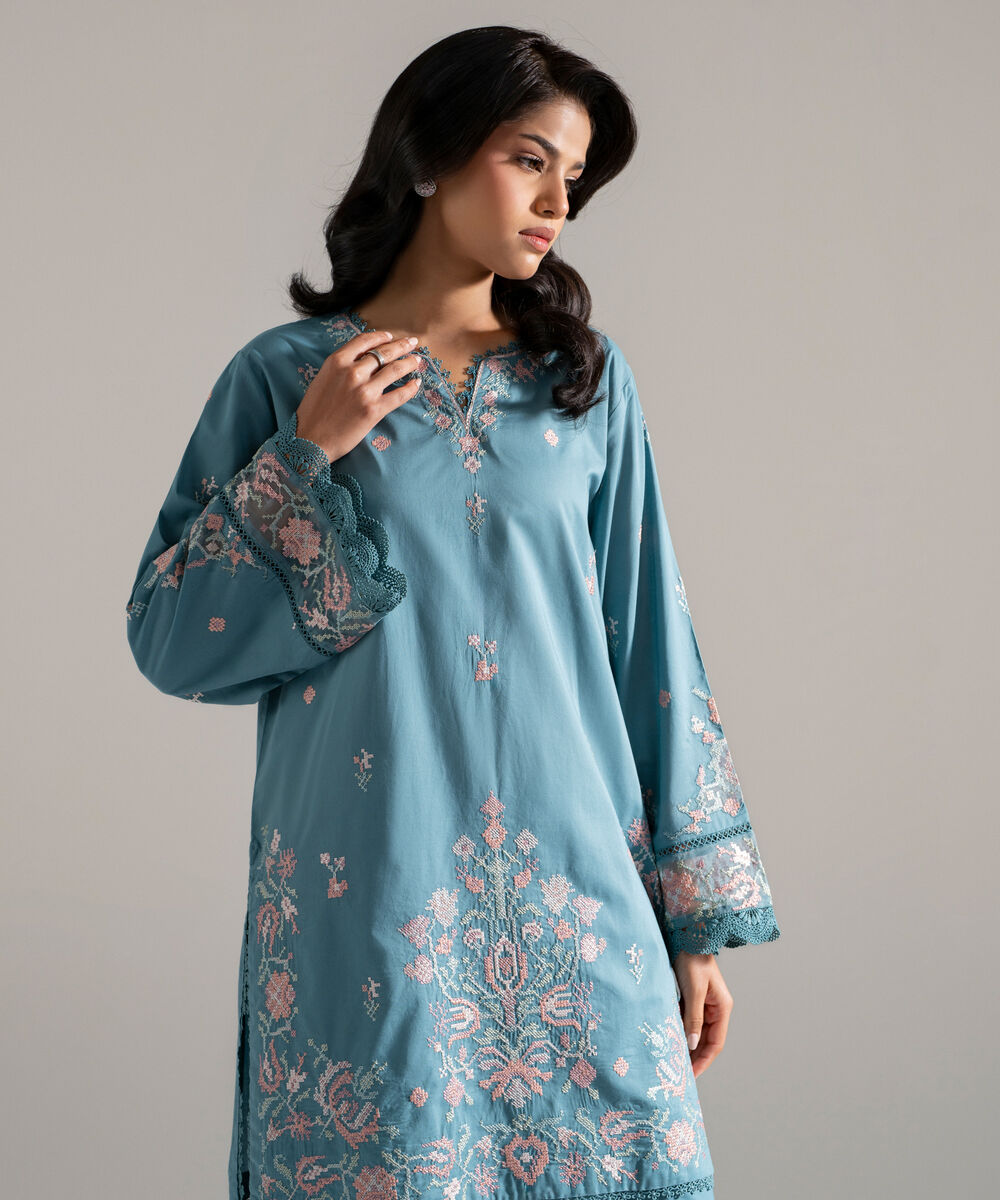 Women's RTW Lawn Embroidered Blue 2 Piece Suit