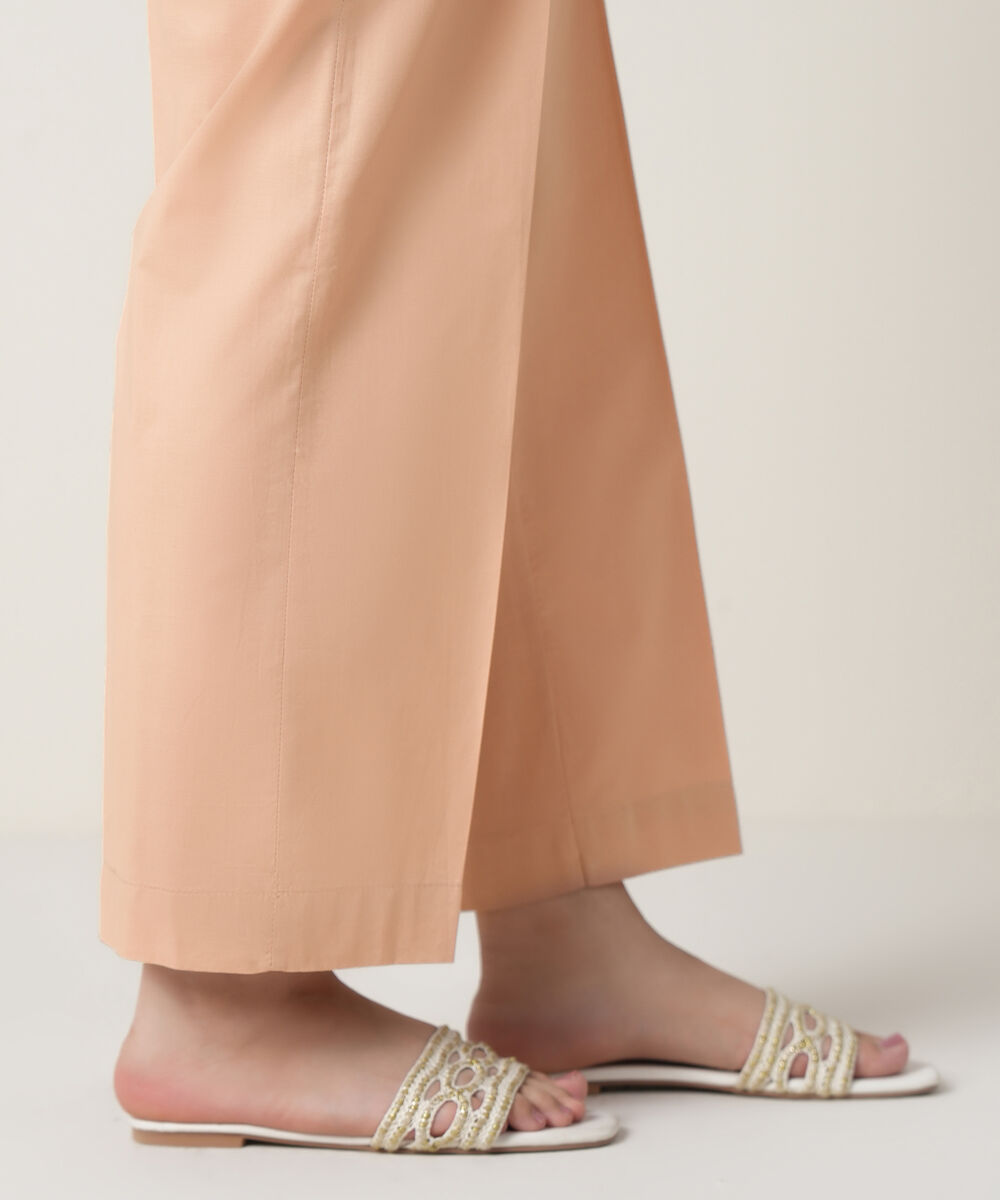 Women's RTW Cambric Peach Solid Trousers