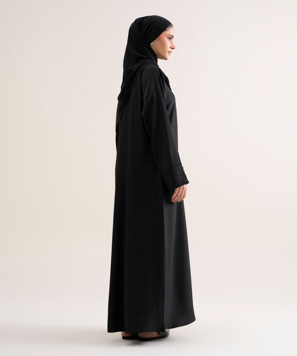 Women's Polyester Black Regular Abaya Set