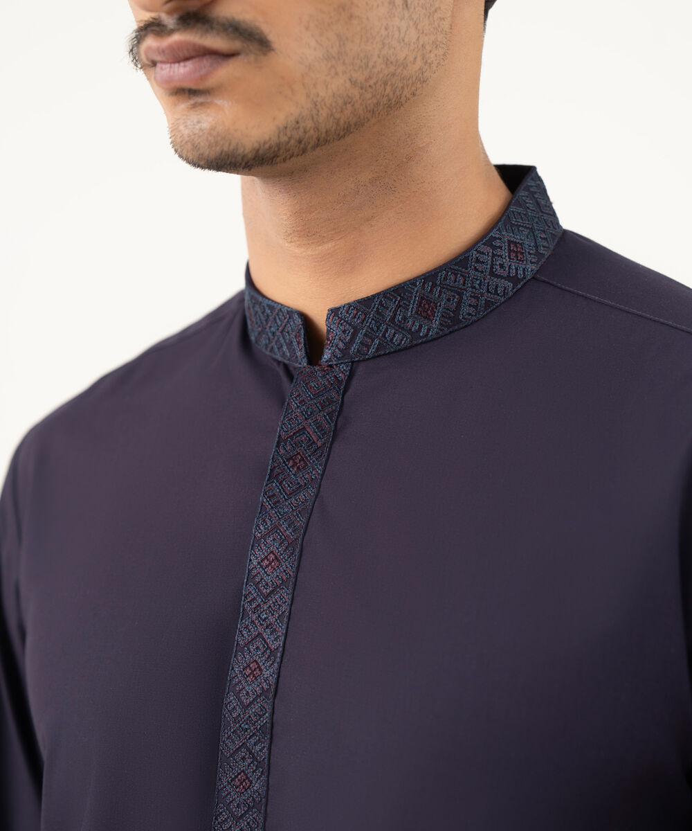 Men's Oxford Embroidered Purple Kurta Shalwar