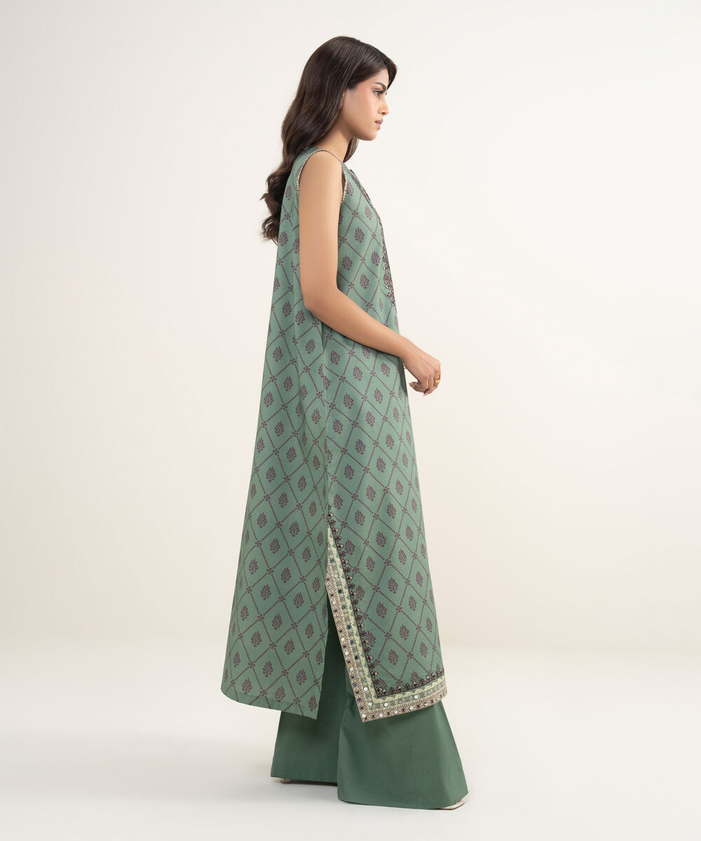 Women's Unstitched Lawn Embroidered Green 3 Piece Suit