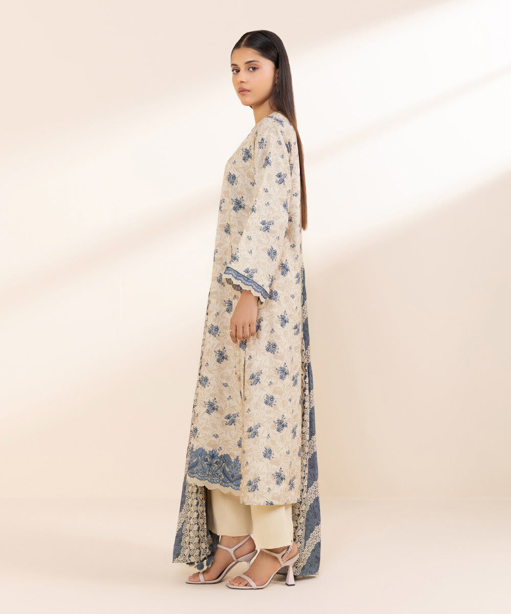 Women's Unstitched Embroidered Linen Multi 3 Piece Suit