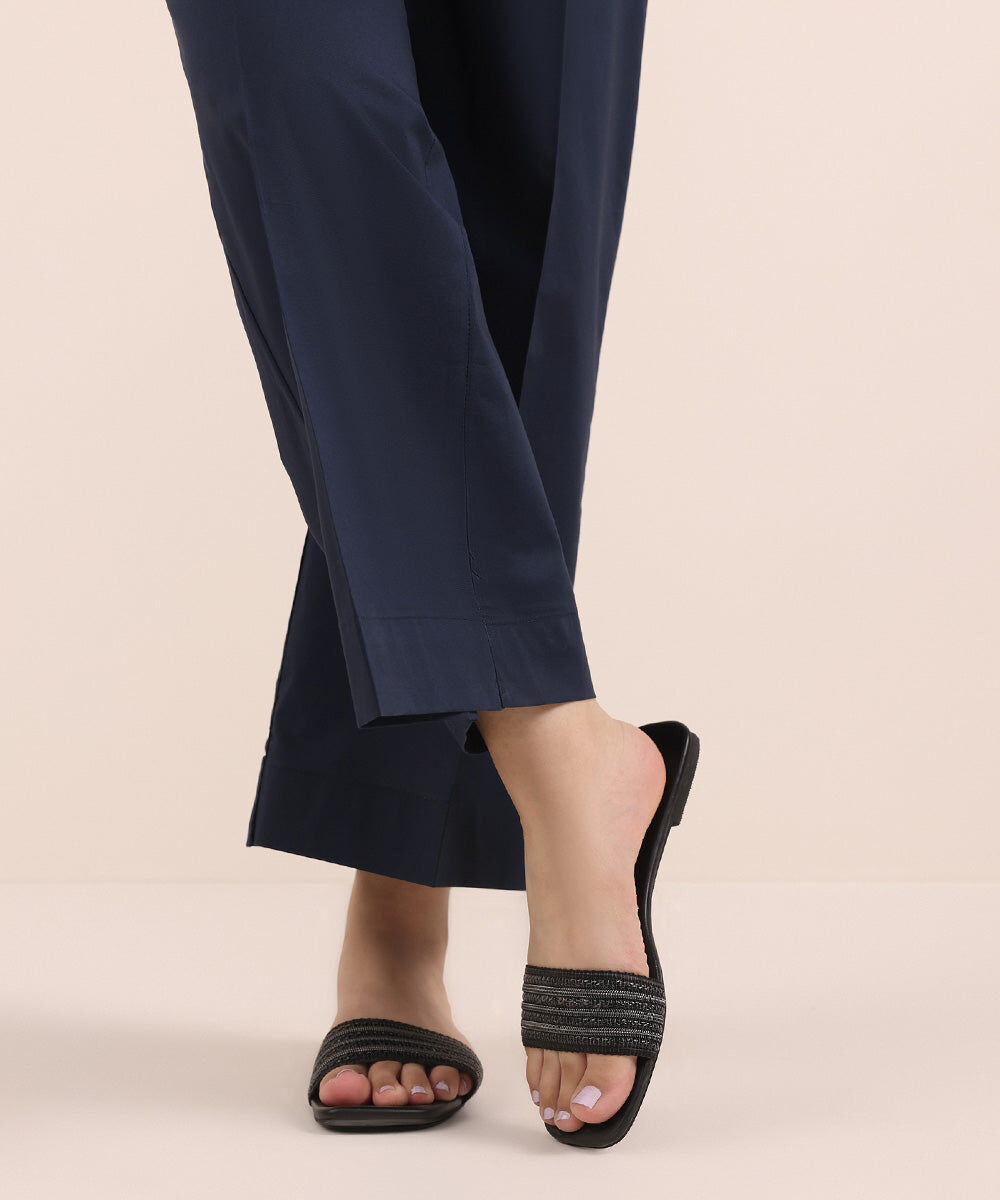 Woman - Blue Solid Cambric Culottes