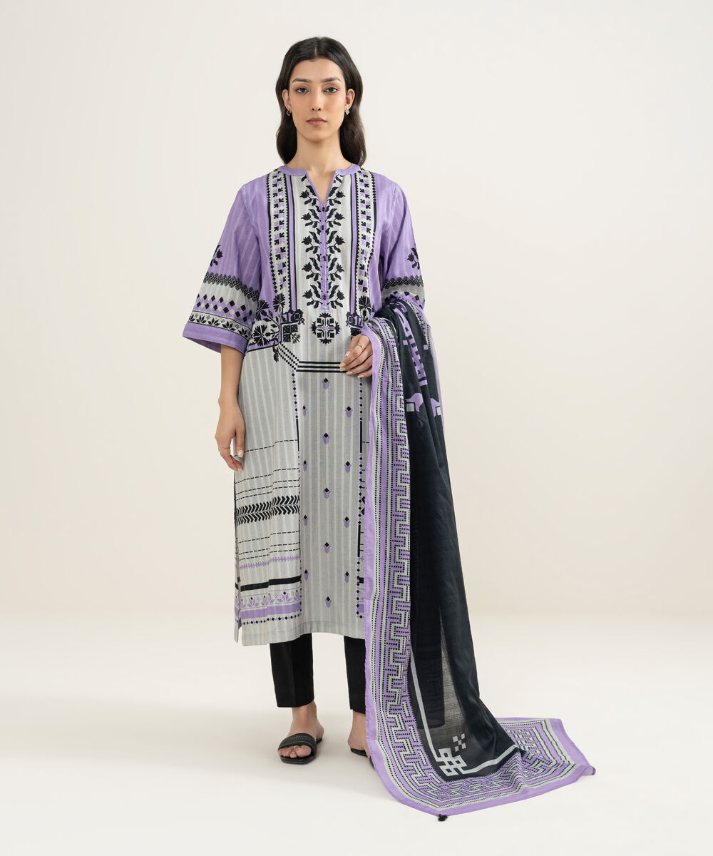 Women's RTW Textured Cotton Printed Grey A-Line Shirt