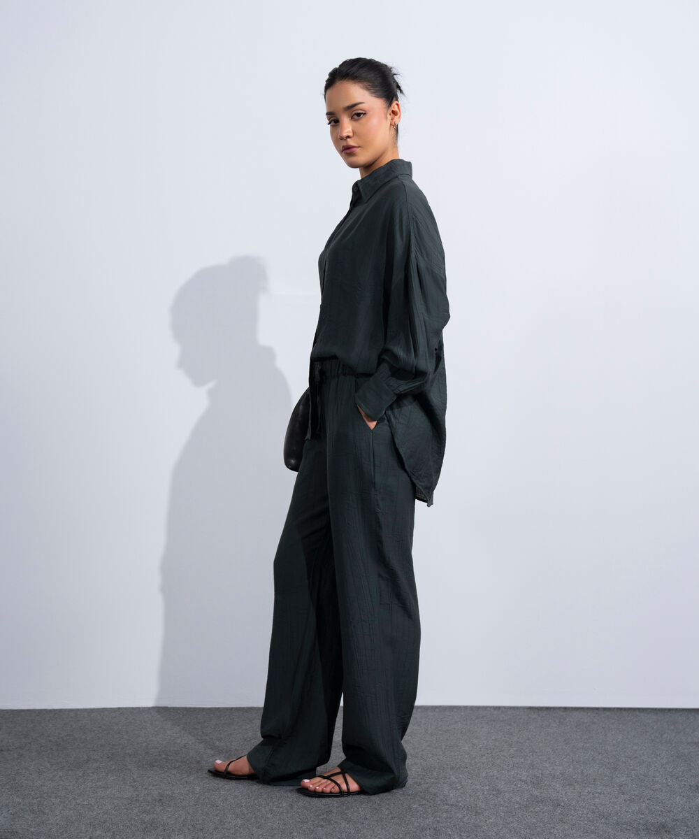 Women's Western Dark Grey Textured Pull-On Trousers
