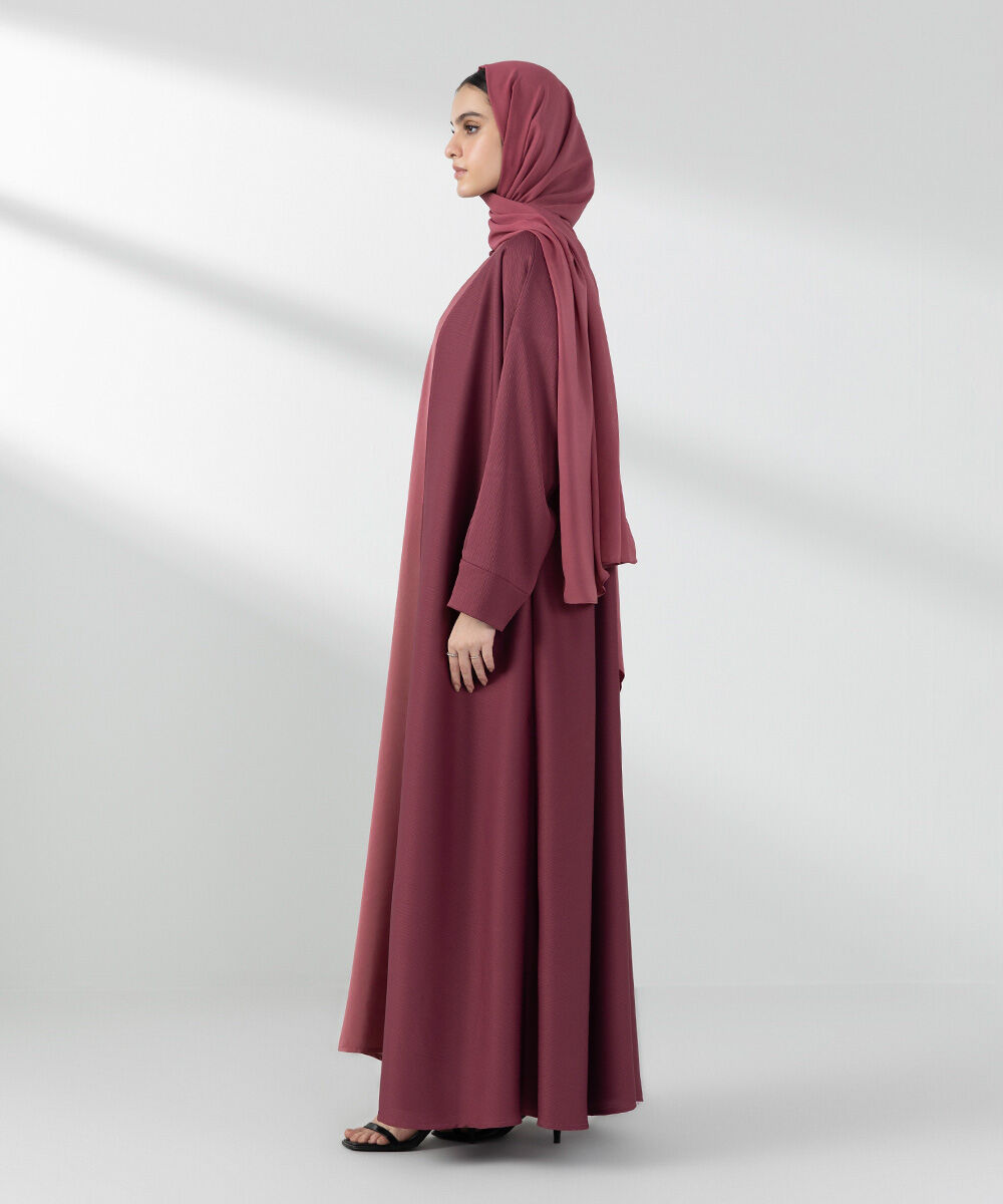 Woman - Red Double Layered Abaya Set
