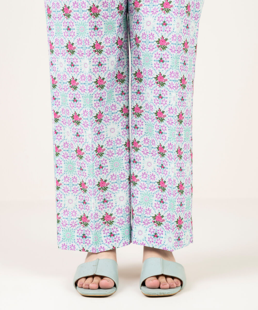 Women's RTW Cambric Printed Blue Straight Pants