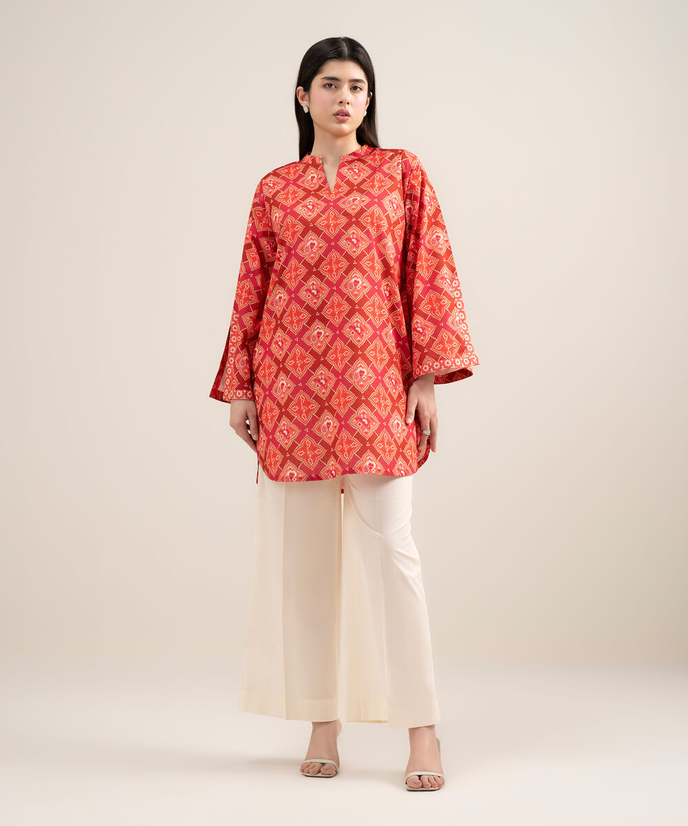 Women's Unstitched Lawn Printed Red Shirt