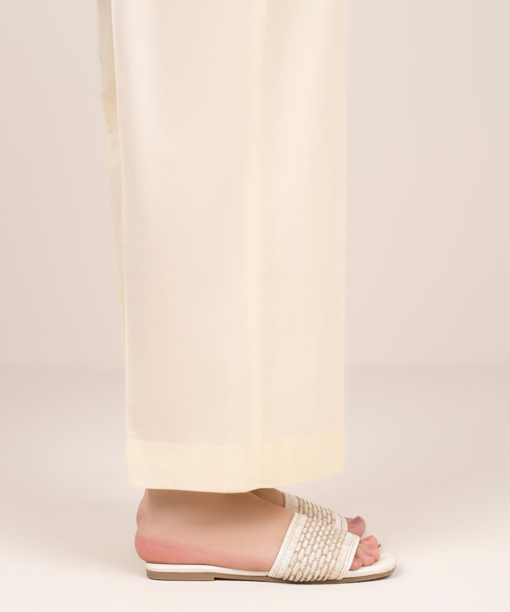 Women's RTW Cambric Beige Solid Straight Pants