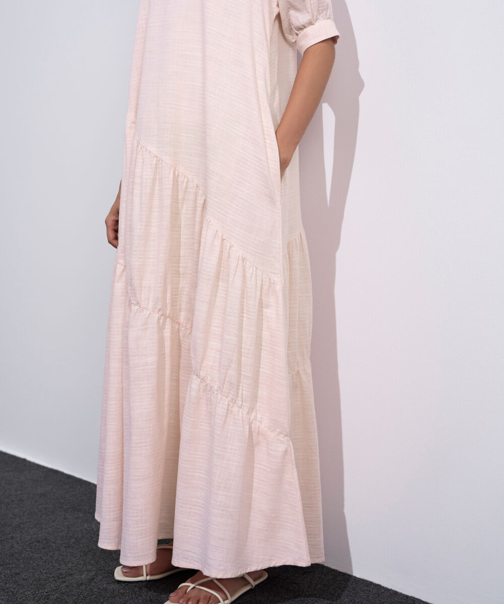 Women's Pink Asymmetrical Panels Midi Dress