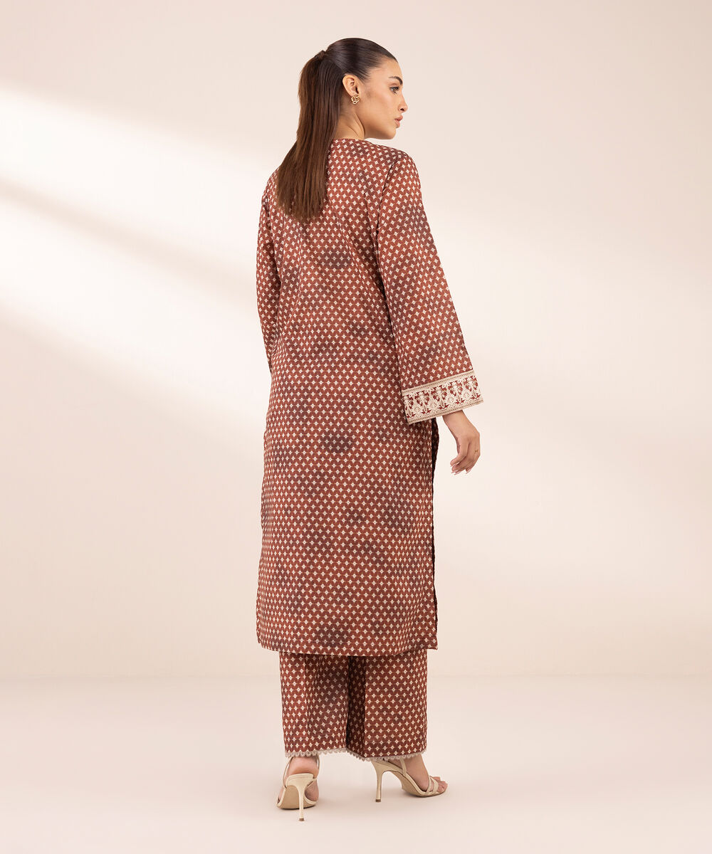 Women's RTW Lawn Brown Embroidered A-Line Shirt