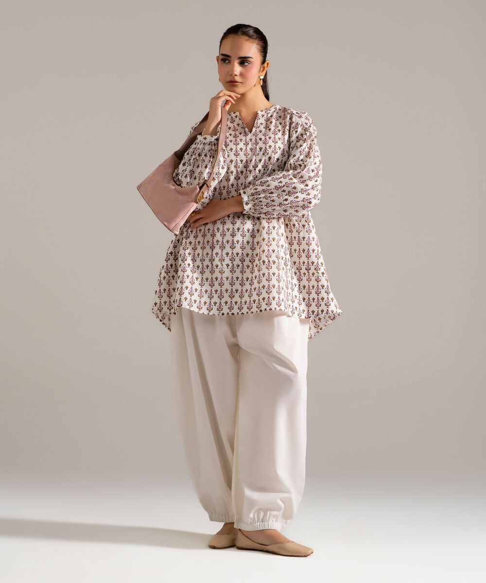 Women's RTW Lawn Printed White Straight Shirt
