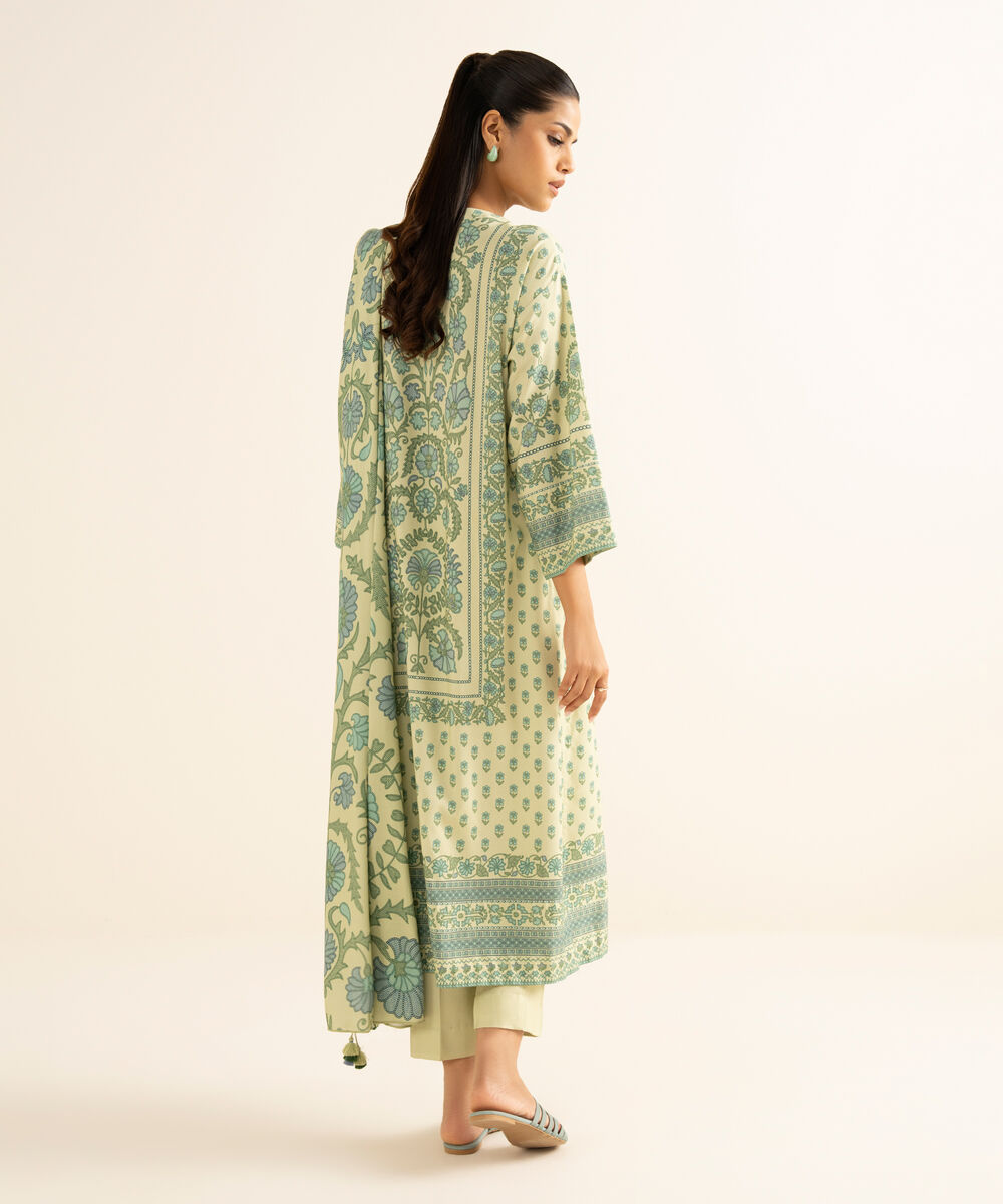 Women's Unstitched Linen Printed Multi 3 Piece Suit