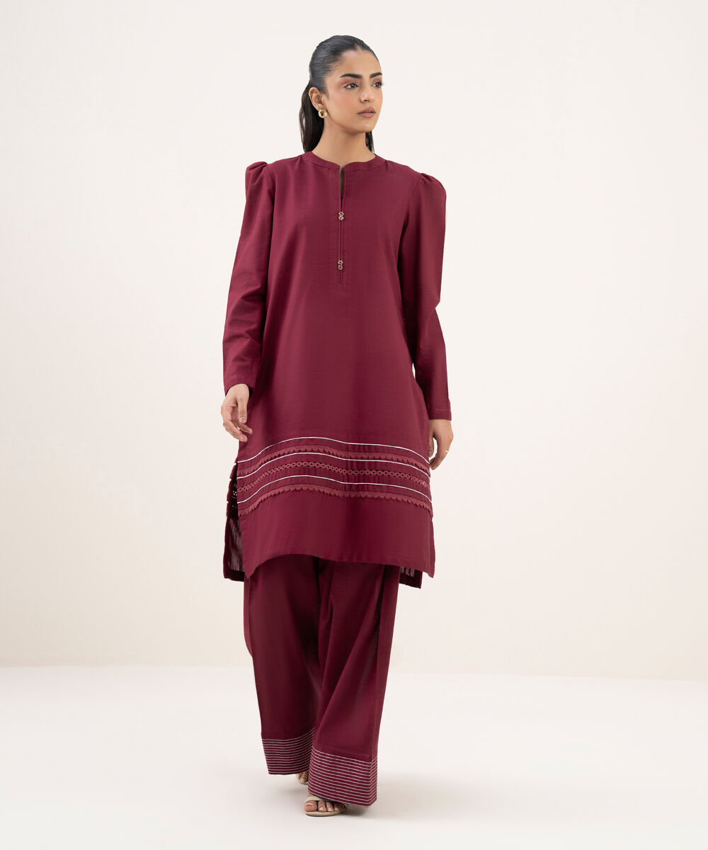 Women's RTW Light Khaddar Solid Straight Pink Shirt