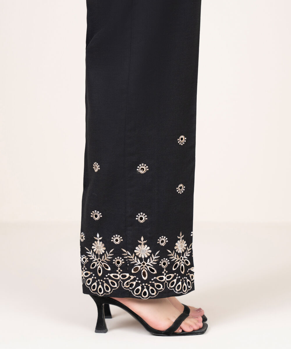 Women's RTW Cotton Viscose Embroidered Black Culottes