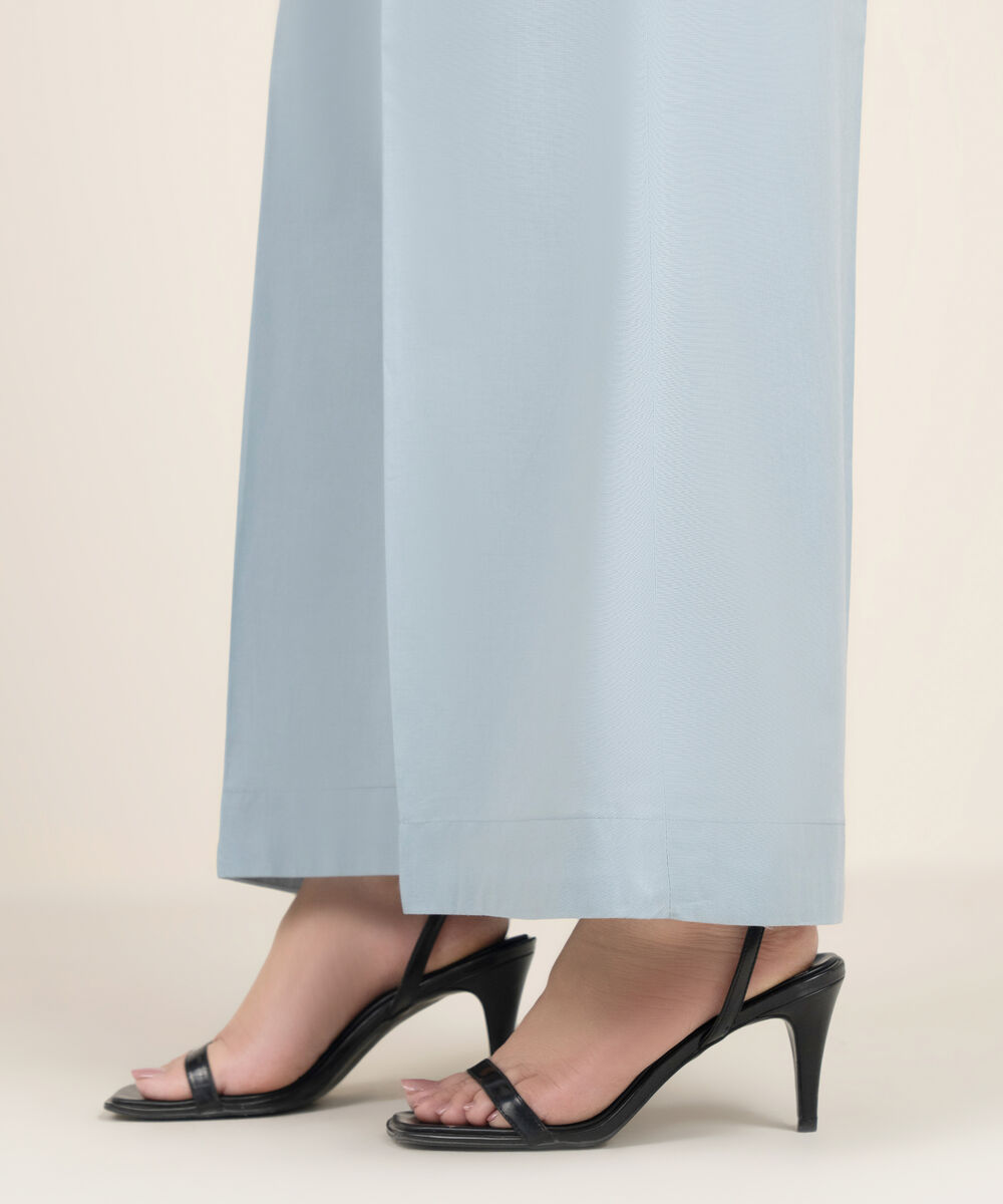 Women's RTW Cambric Solid Blue Flared Pants