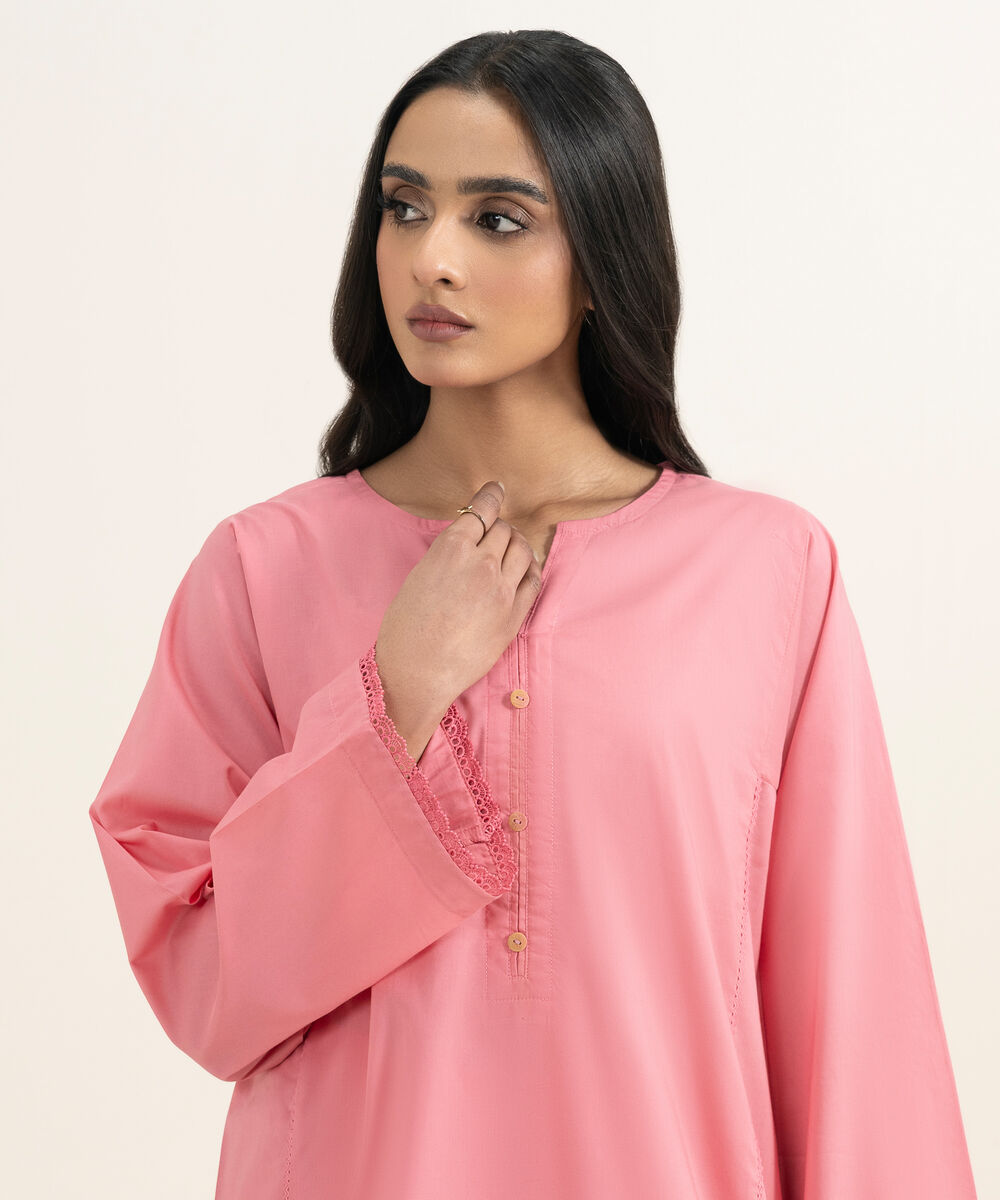 Women's RTW Cambric Solid Pink Straight Shirt