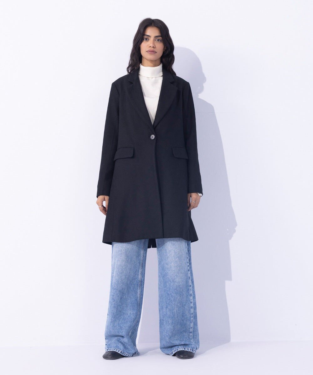 Single Button Coat Woman - Black Single Button Coat