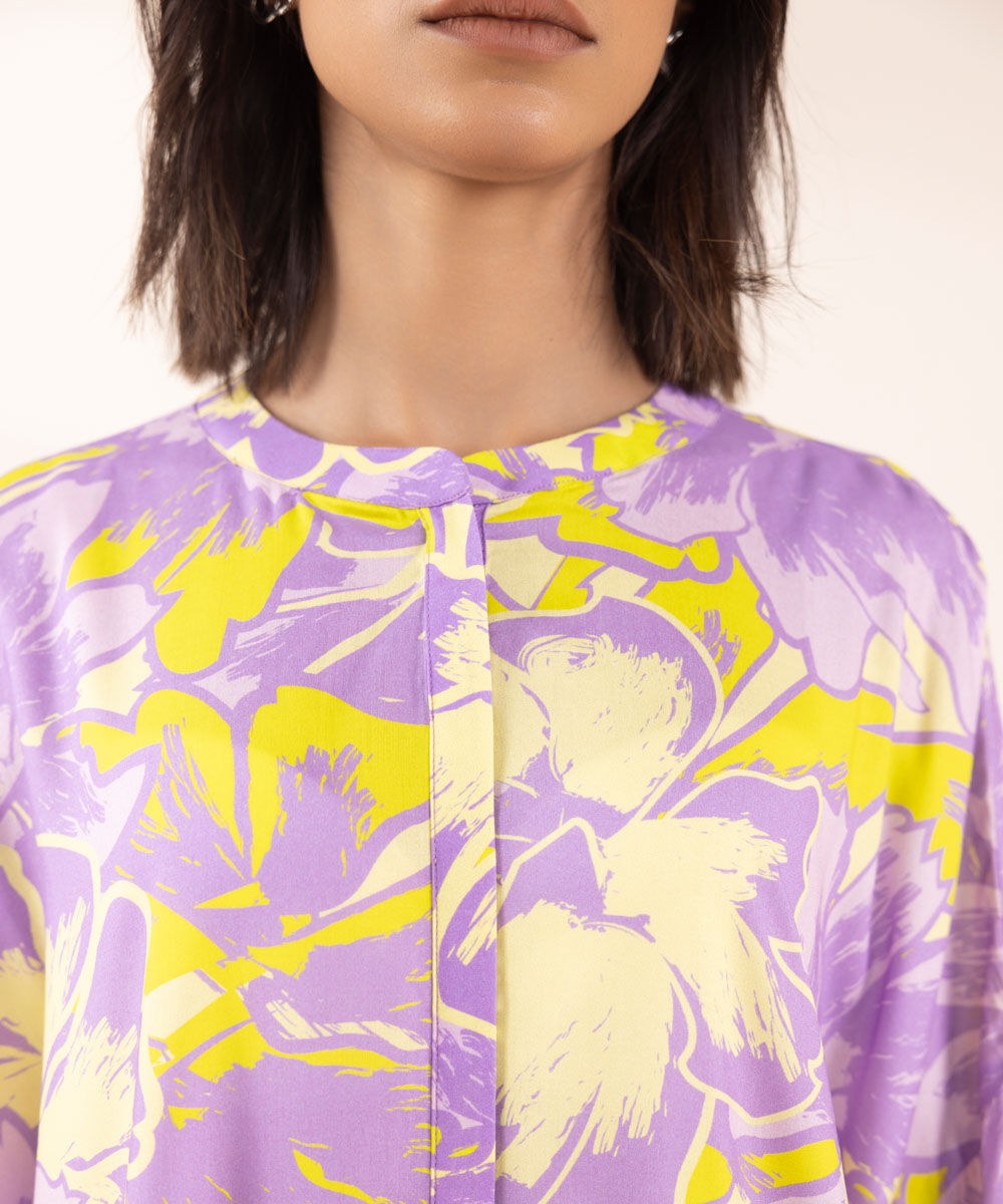 Women's RTW Arabic Lawn Purple Printed Boxy Shirt