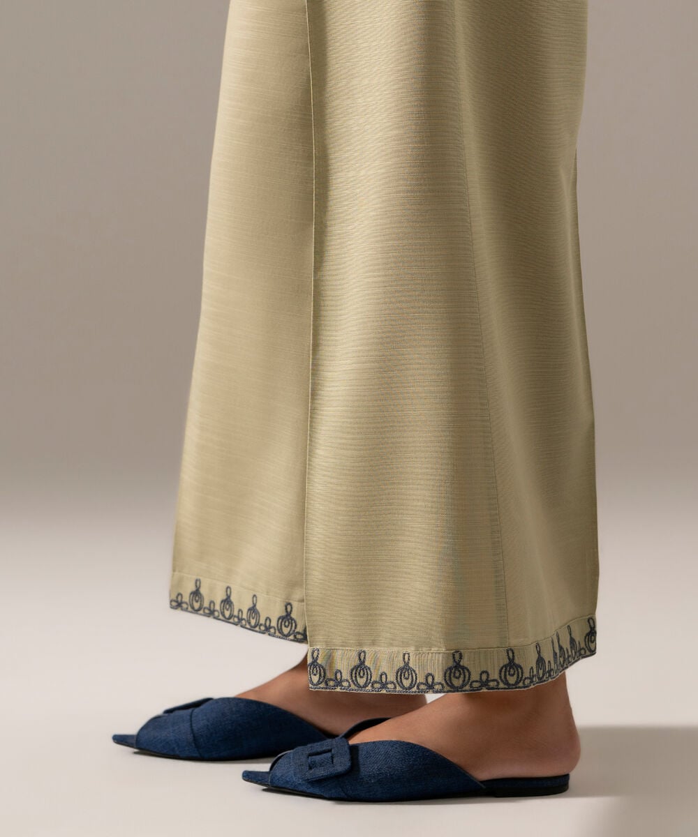 Women's RTW Khaddar Solid Green Flared Pants