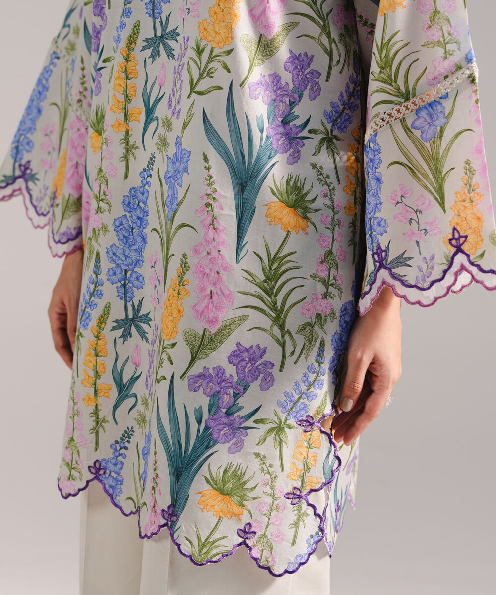 Women's RTW Slub Lawn Embroidered Grey 2 Piece Suit