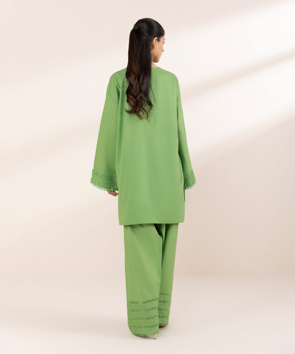 Women's RTW Dobby Green Solid Drop Shoulder Shirt