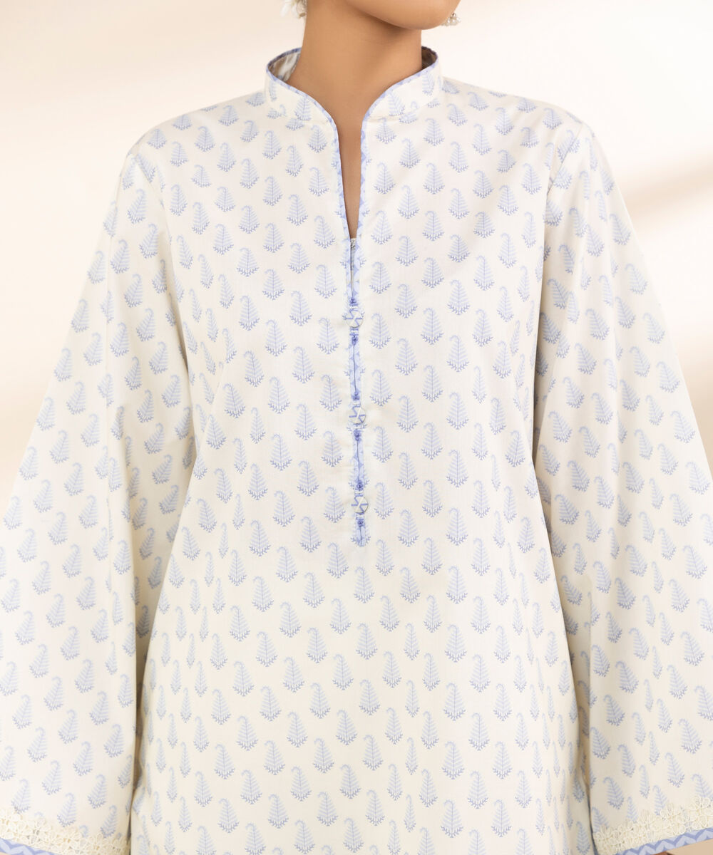 Women's Unstitched Lawn Printed Off White 3 Piece Suit