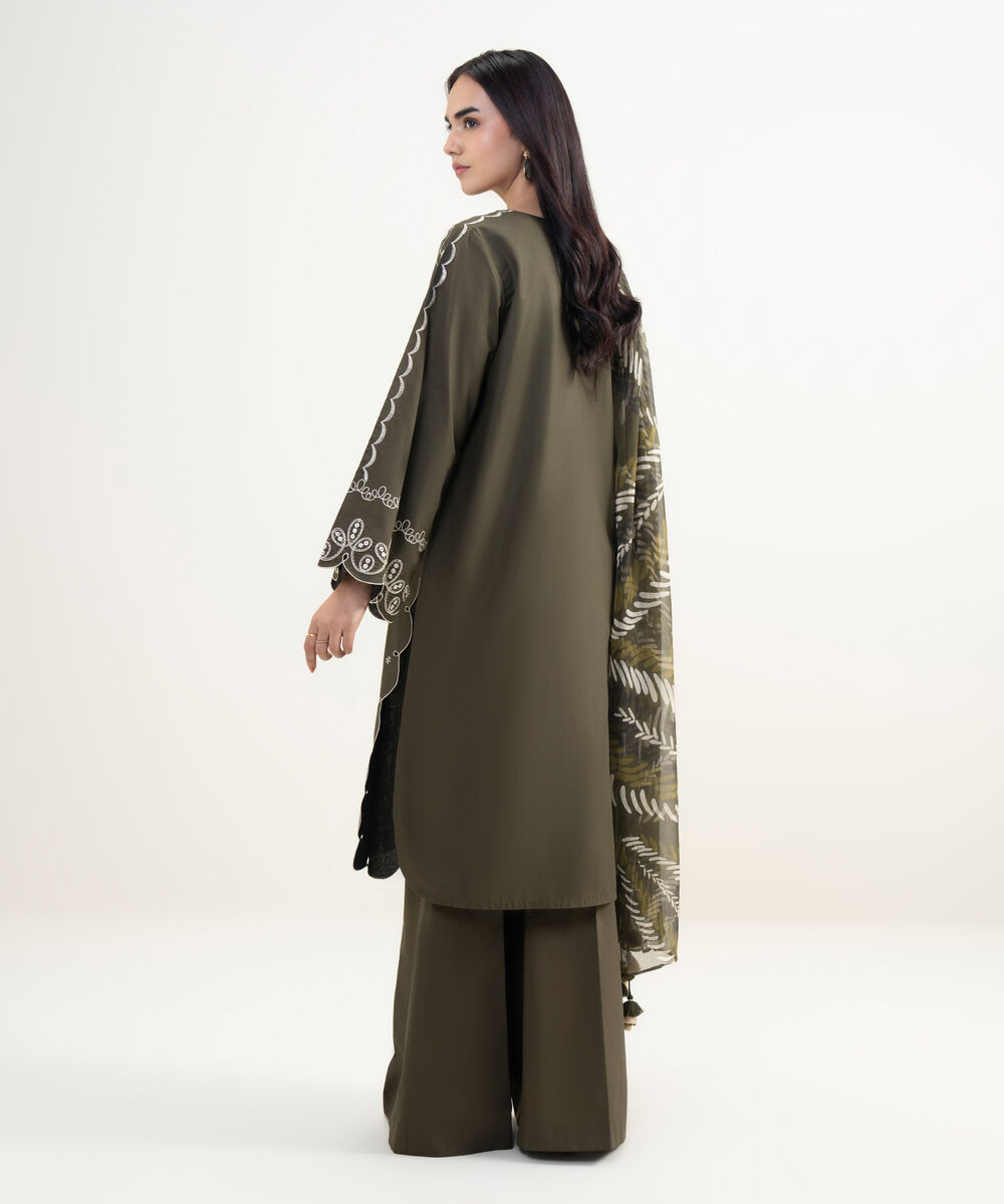 Women's Unstitched Textured Lawn Embroidered Green 3 Piece Suit