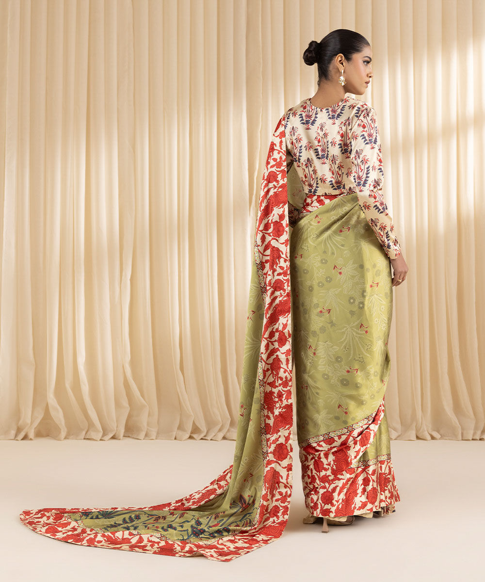 Women's Embroidered Blended Satin Multi Saree