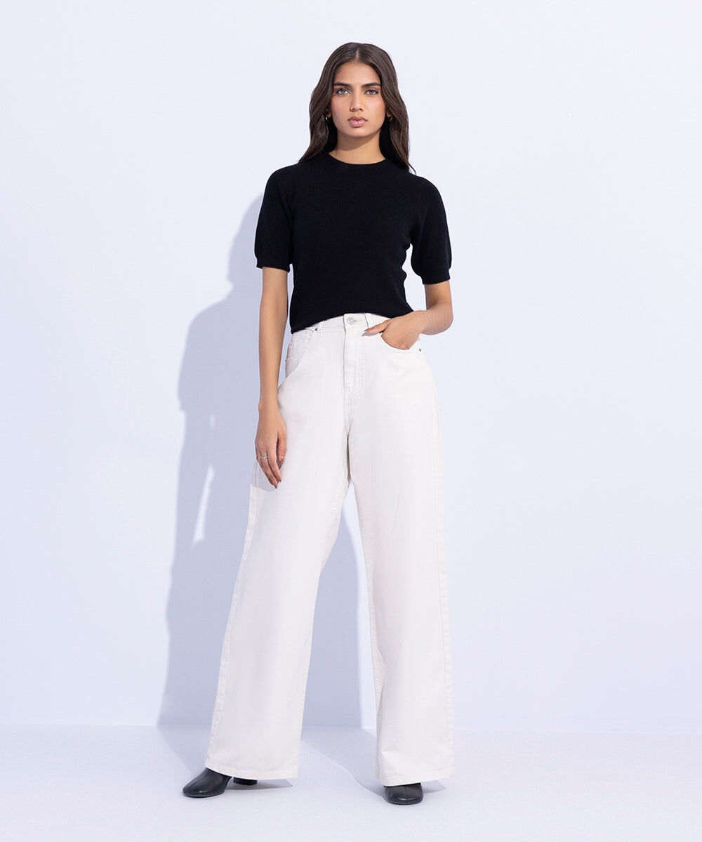 Women's  Black Twill Slouchy Trousers