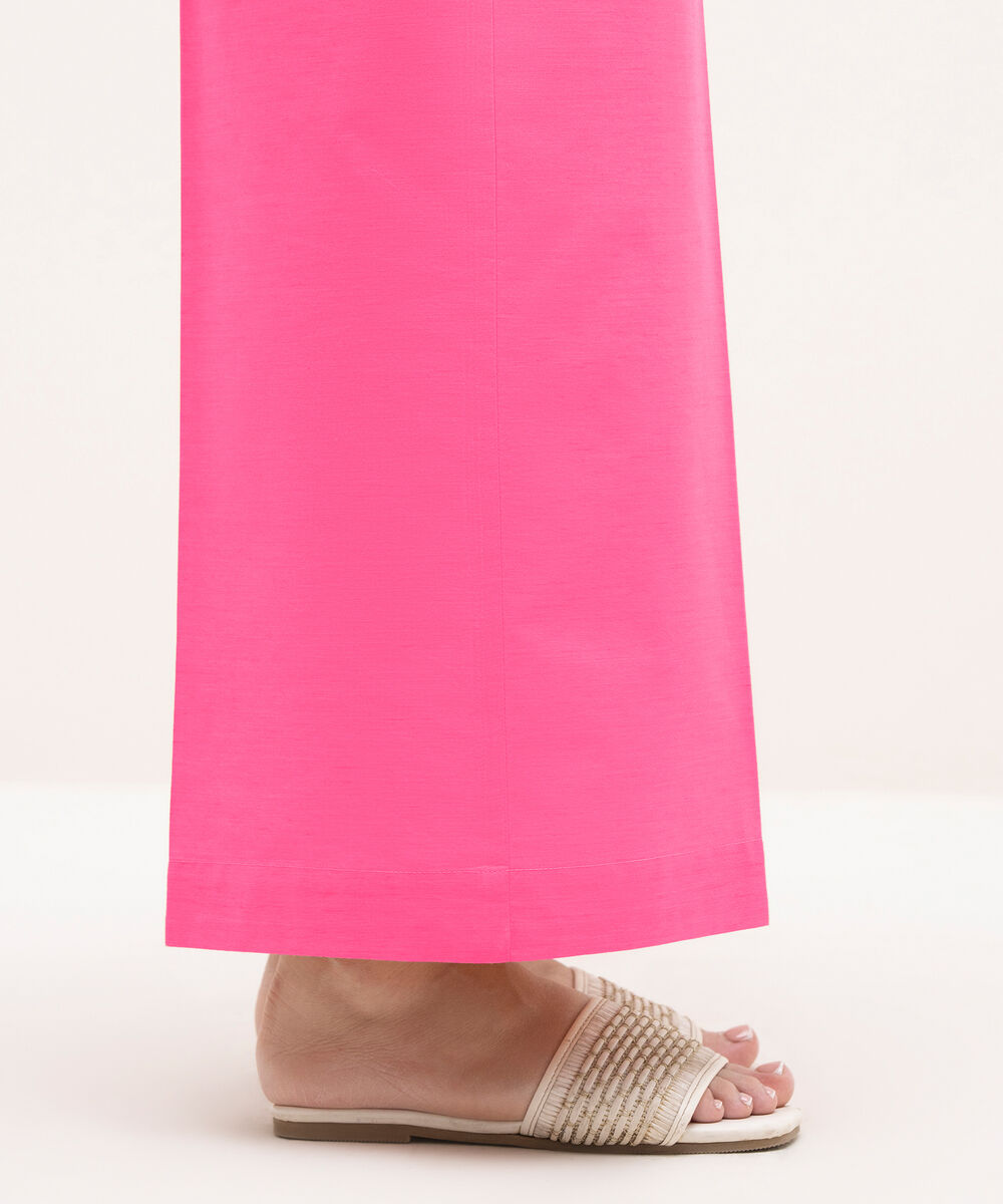 Women's RTW Textured Cotton Pink Solid Straight Pants