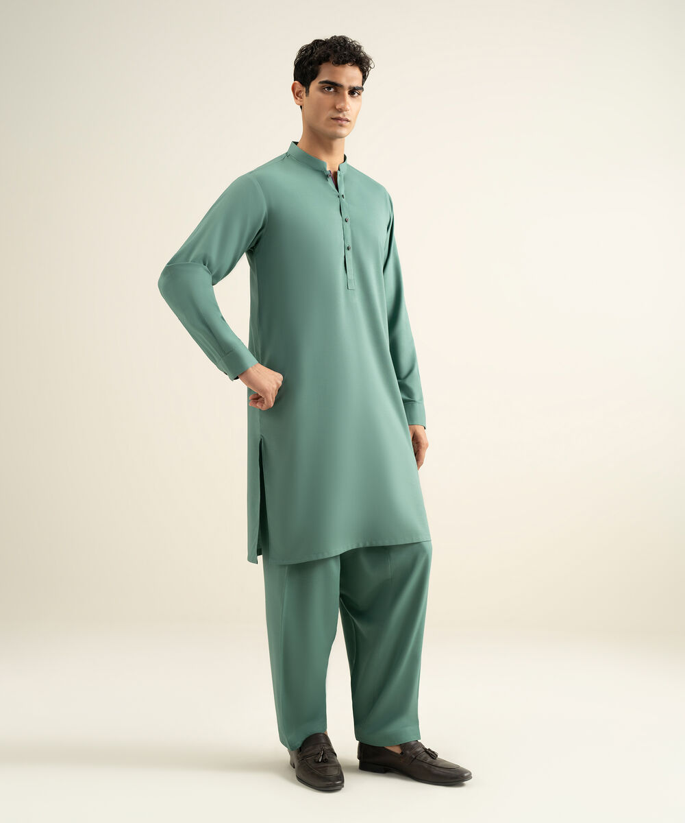 Men's jade Blended Linen Kameez Shalwar