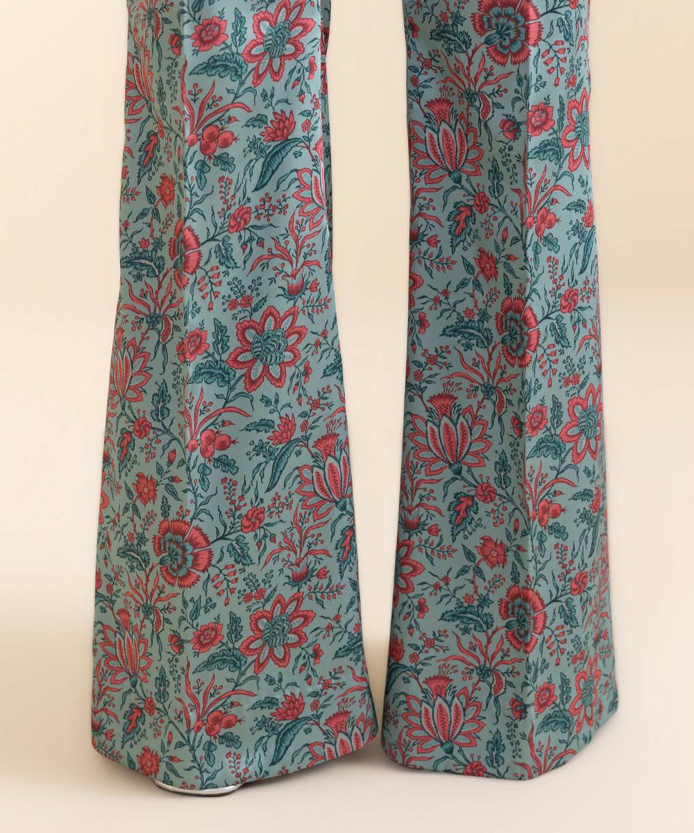 Woman - Blue 2 Piece - Printed Satin Suit