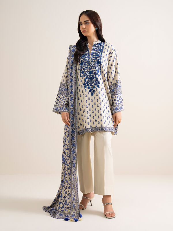 3 Piece - Embroidered Linen Suit
