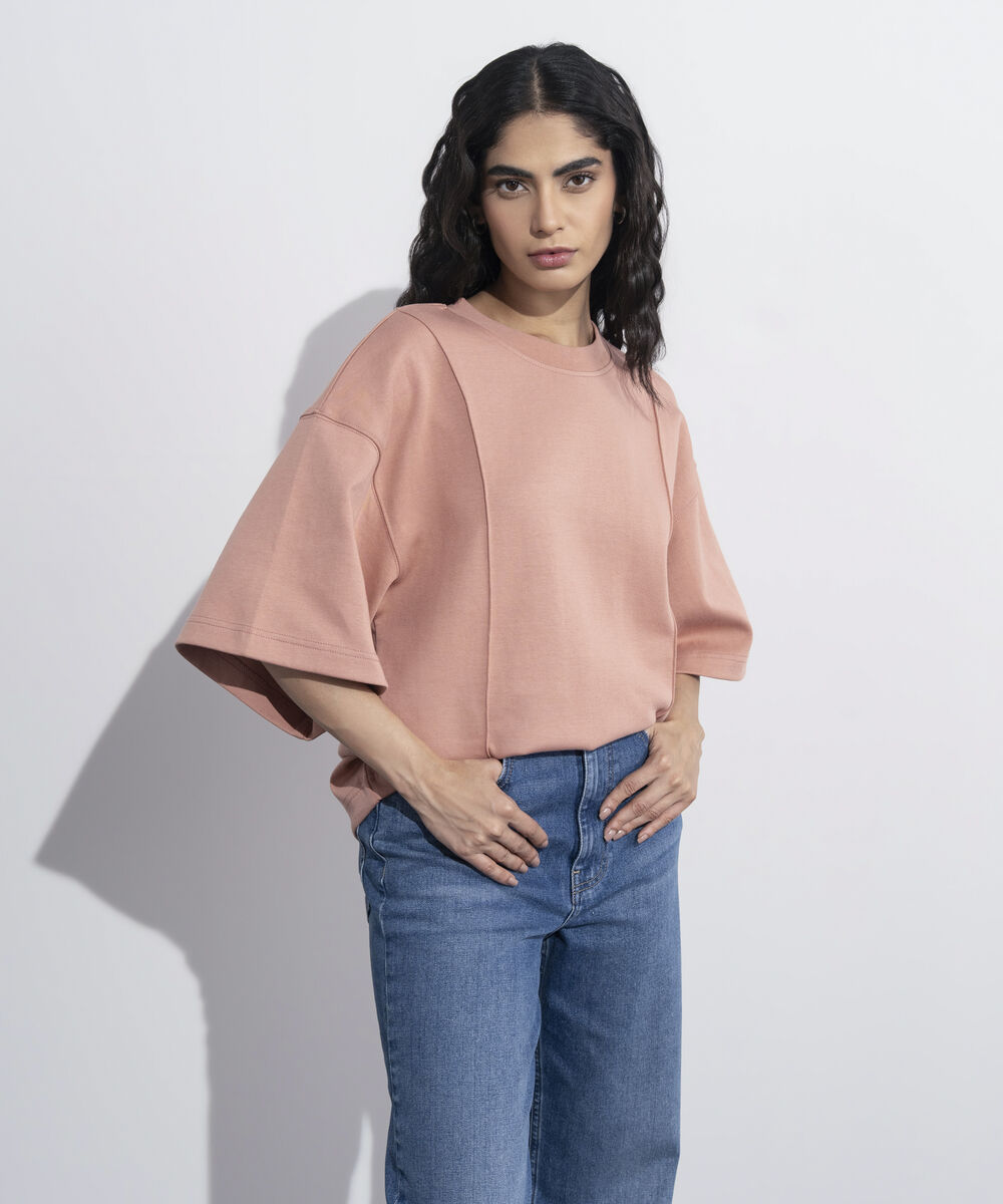 Women's Western Wear Pink Loose Fit Jersey T-Shirt