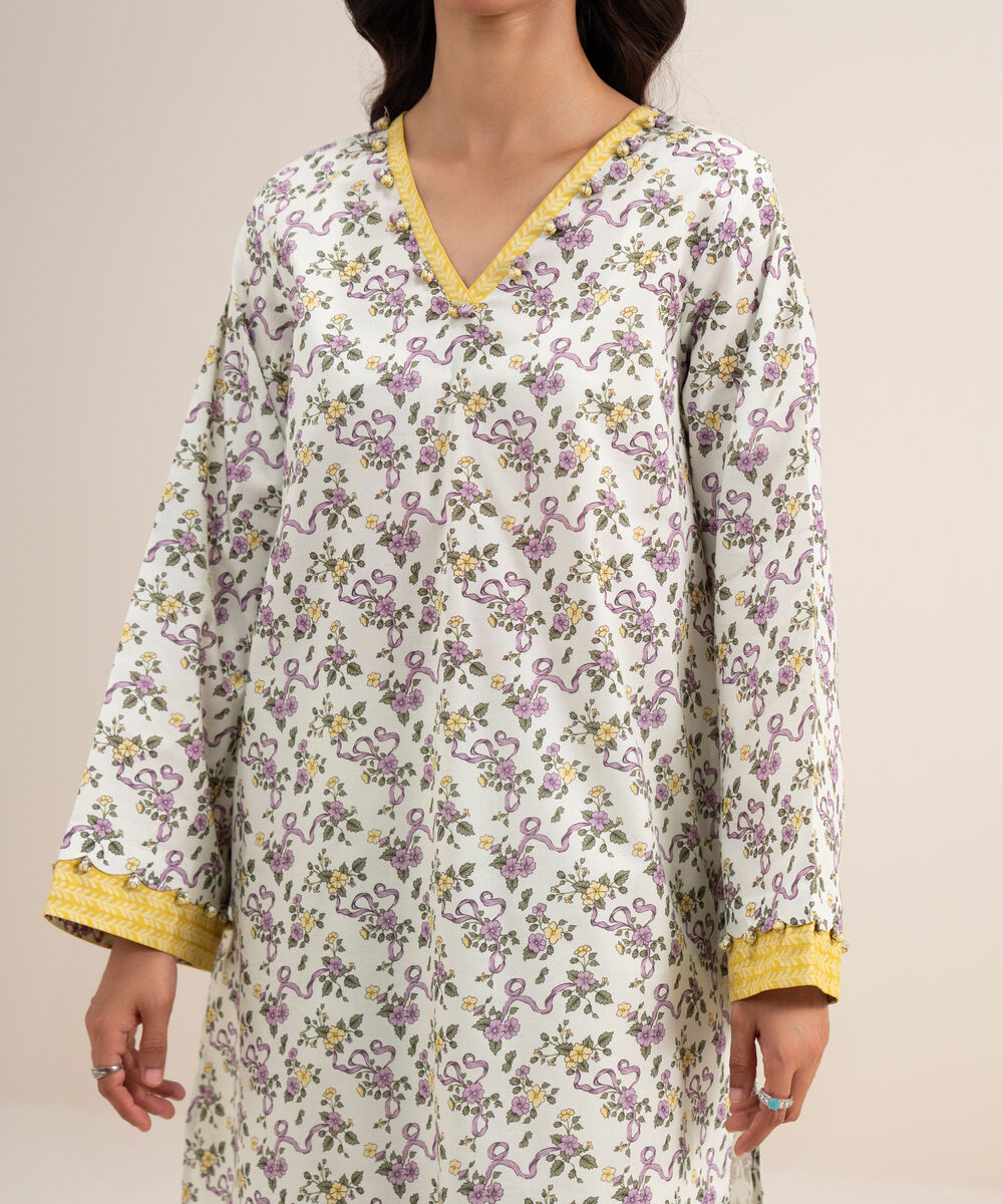 Women's Unstitched Lawn Printed Off White 3 Piece Suit