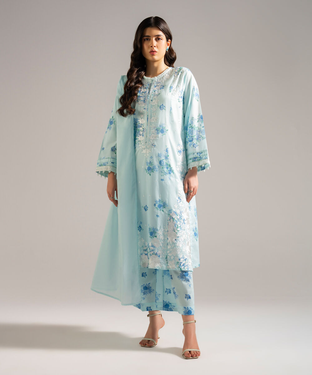 Textured Voile Solid Blue Dupatta