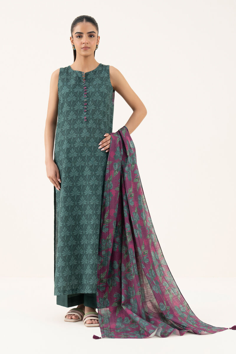 3 Piece - Printed Light Khaddar  Suit