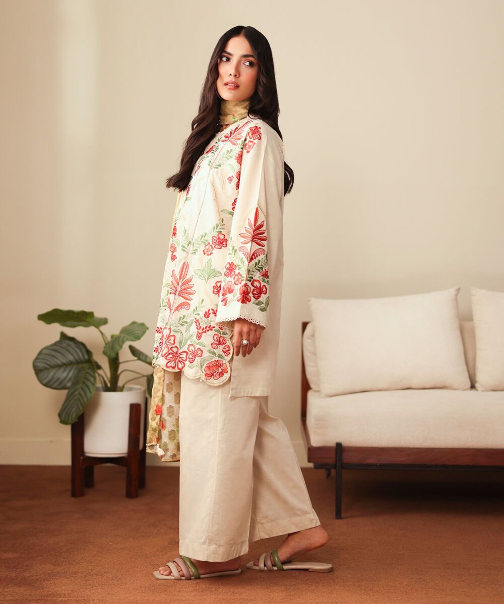 Women's RTW Self Jacquard Embroidered Multi Drop Shoulder Shirt