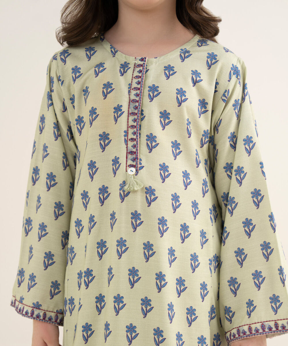 Girl's Herringbone Embroidered Mint Green 2 Piece Set