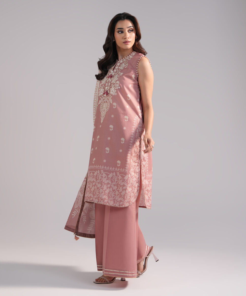 Women's RTW Zari Lawn Embroidered Pink 3 Piece Suit