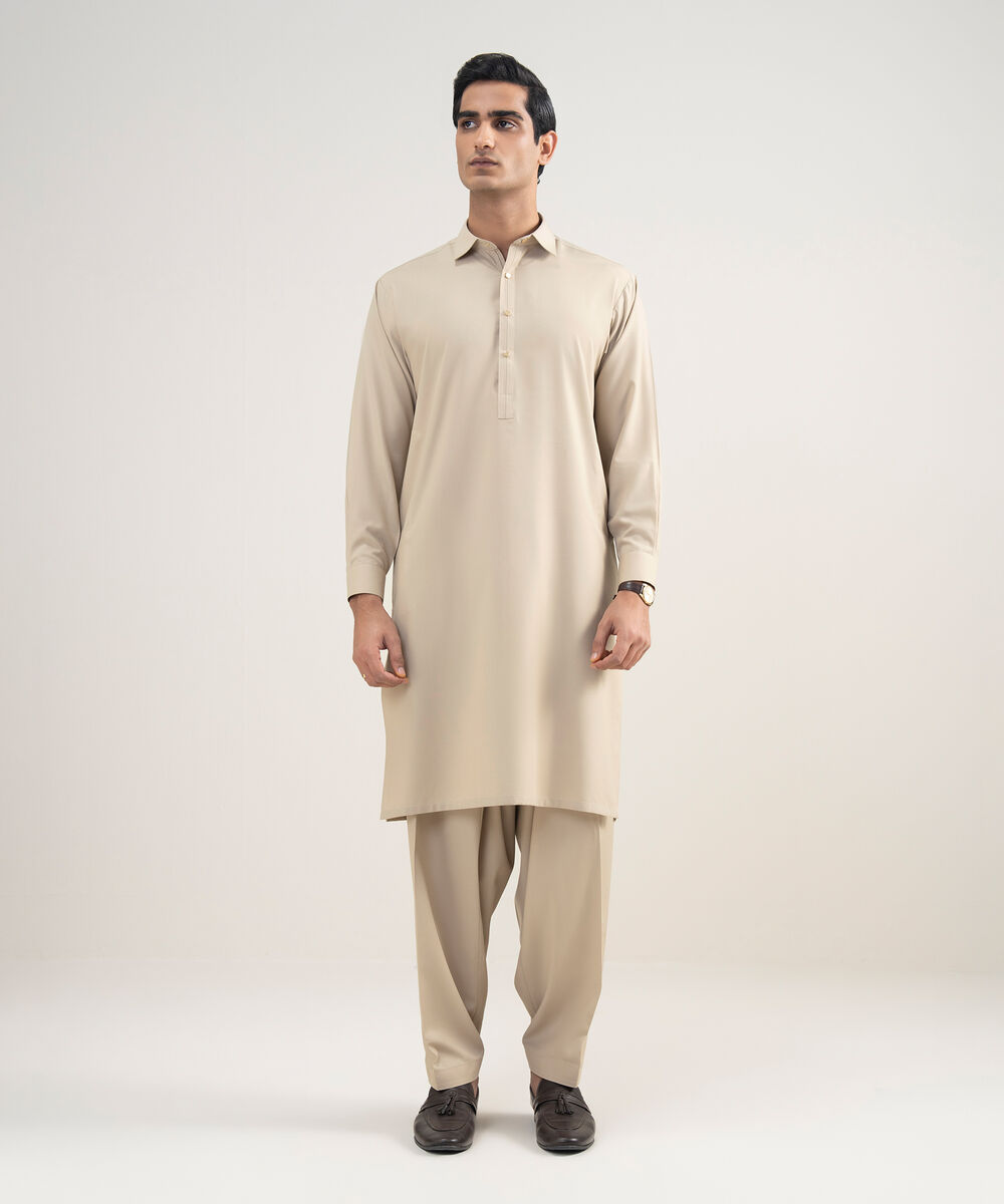 Men's Stitched Premium Blended Beige Suit