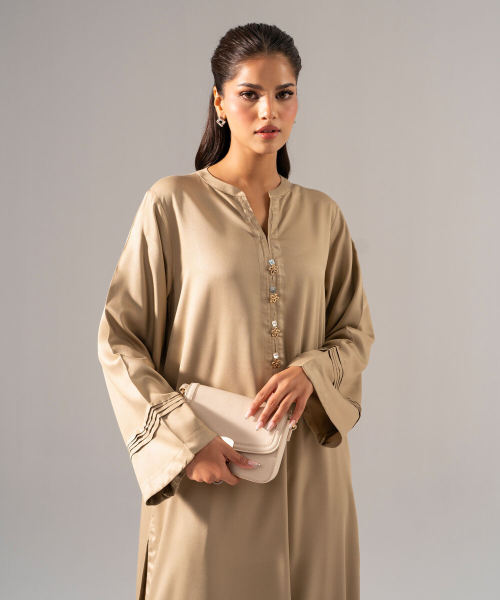 Women's RTW Bedford Solid Beige 2 Piece Suit