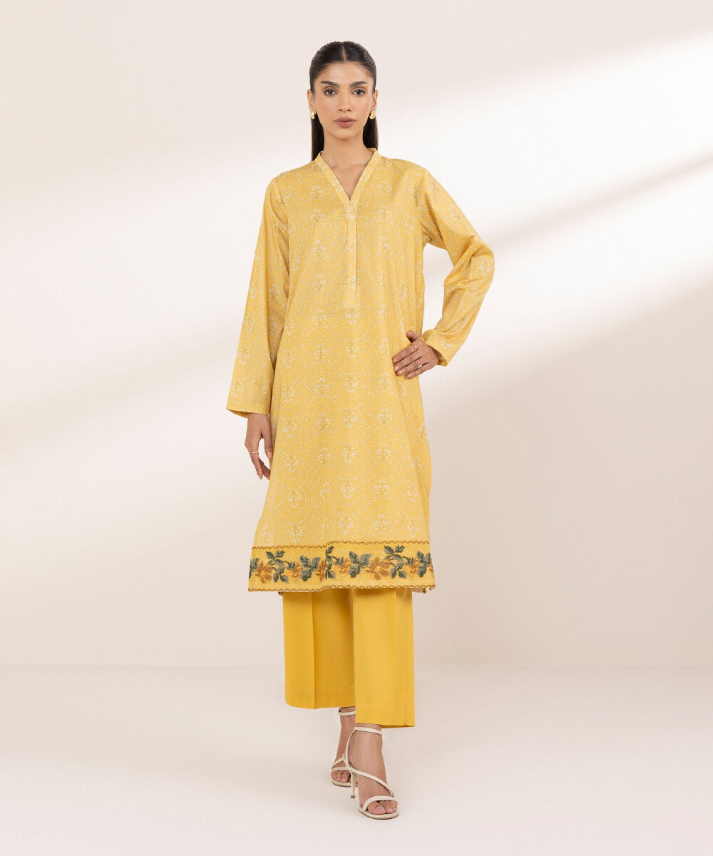 Women's RTW Cross Hatch Yellow Embroidered A-Line Shirt