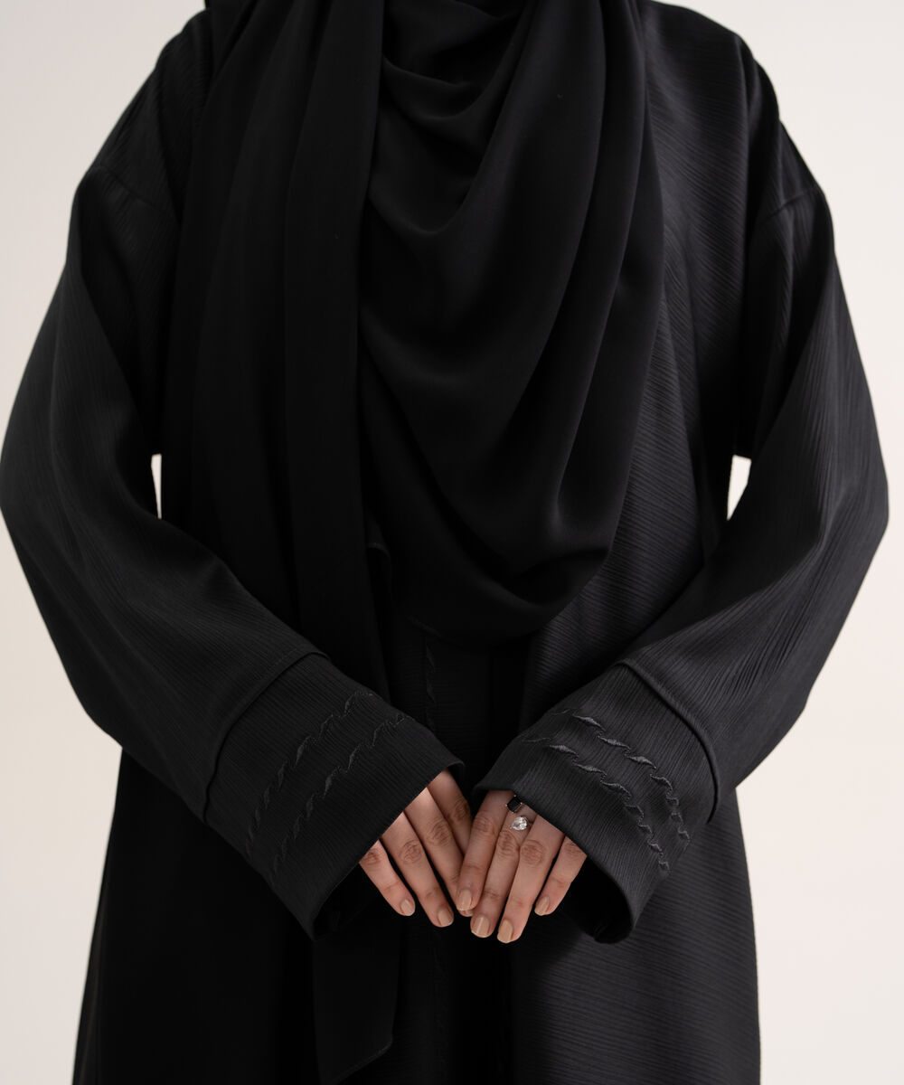 Women's Polyester Black Regular Abaya Set