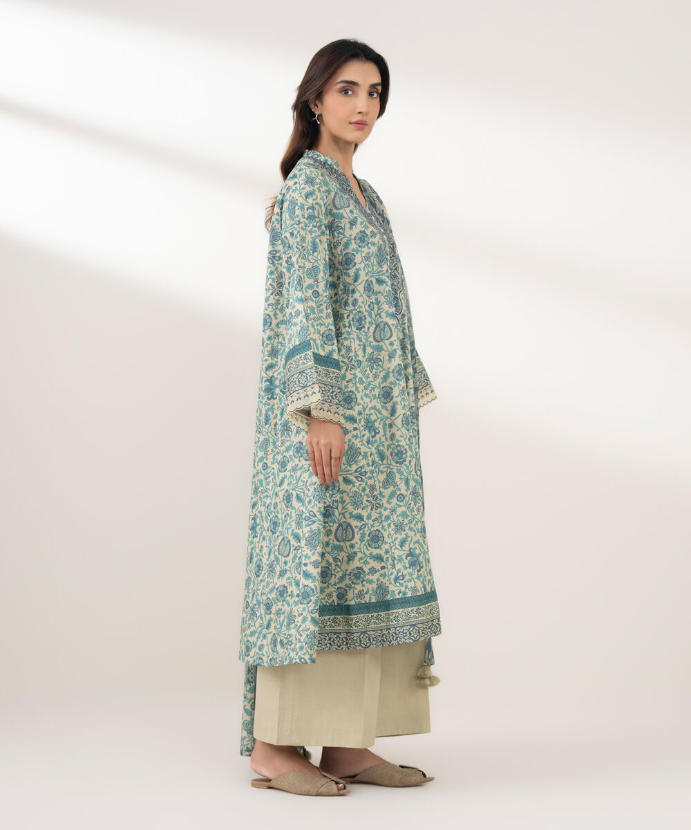 Women's Unstitched Lawn Embroidered Green 3 Piece Suit