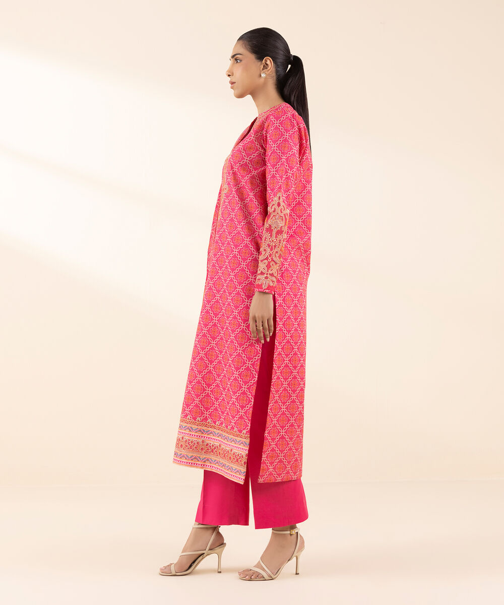 Women's Unstitched Lawn Embroidered Pink 3 Piece Suit
