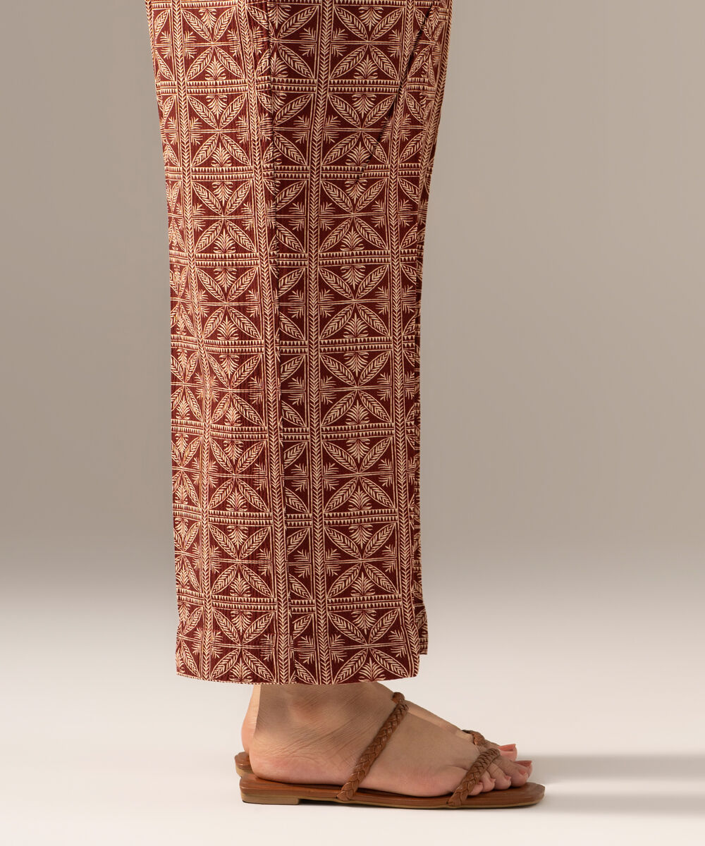 Women's RTW Seersucker Printed Maroon Straight Pants