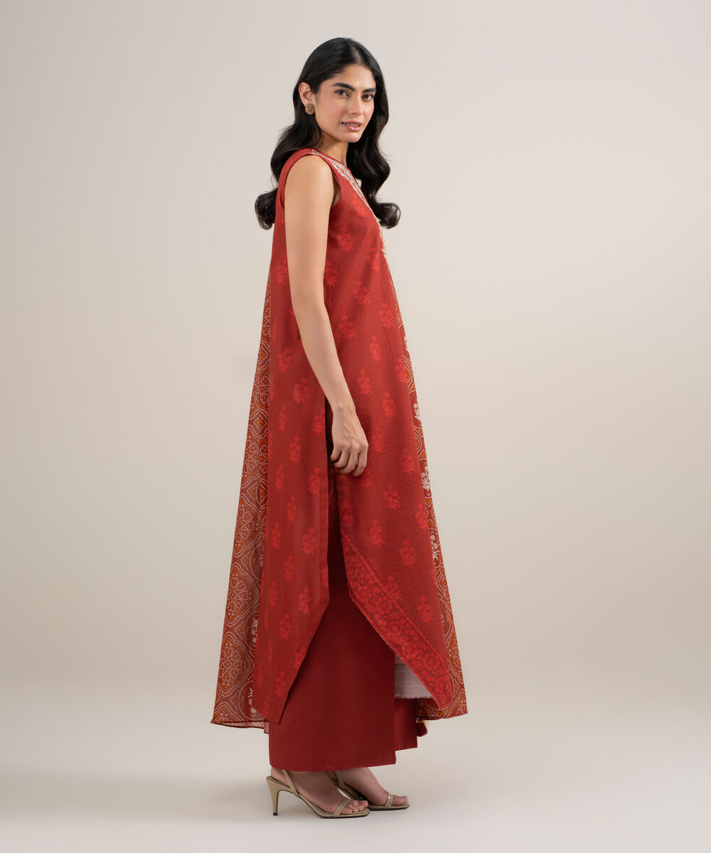 Women's Unstitched Lawn Embroidered Orange 3 Piece Suit