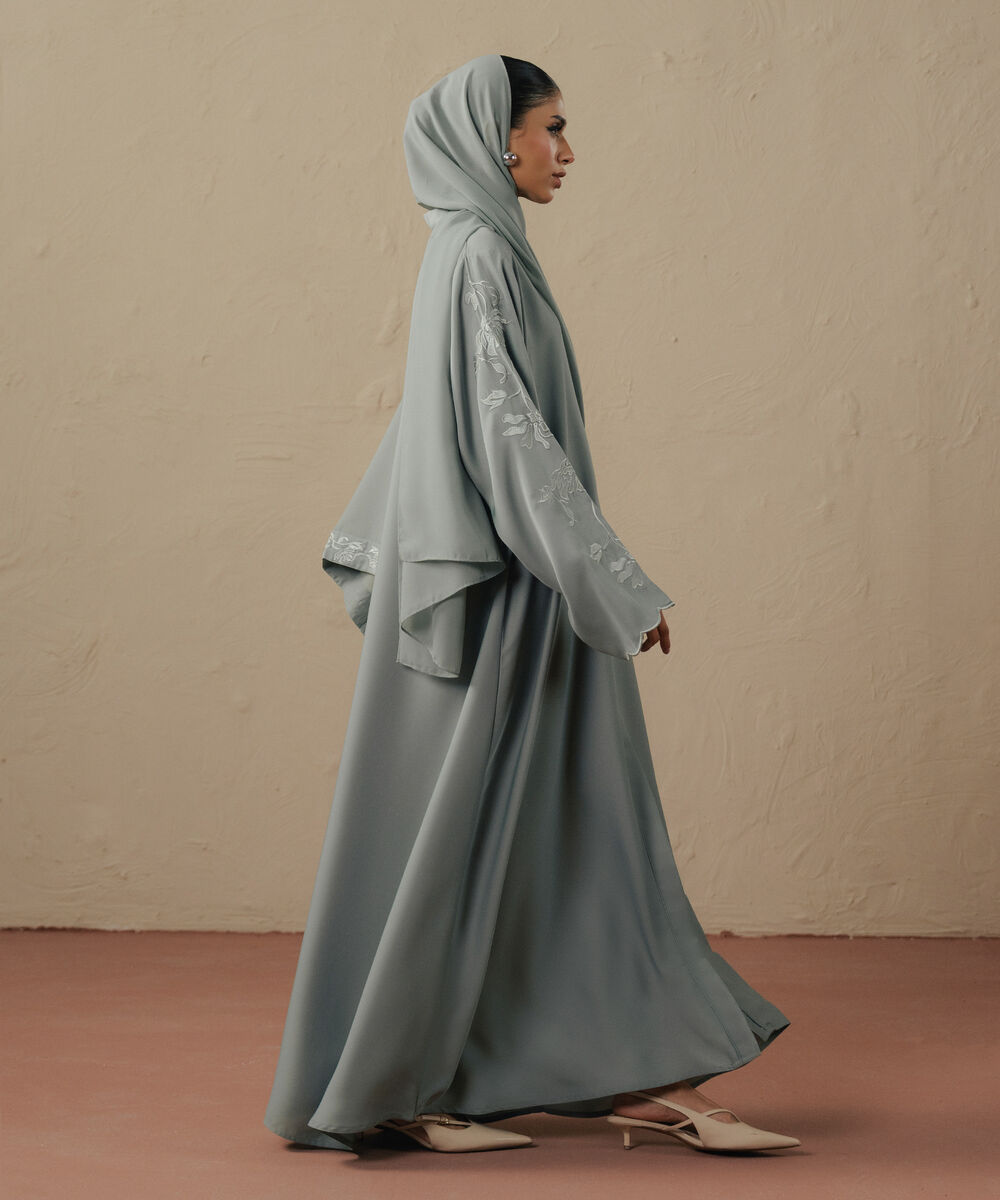 Women's mint green button through Abaya set